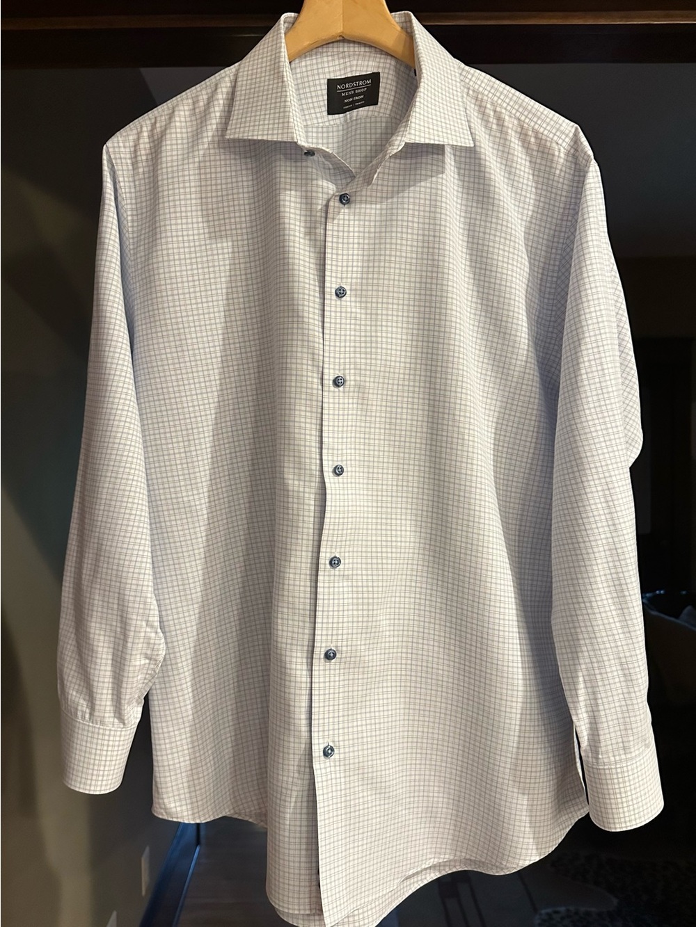 Nordstrom Men’s Light Blue Trim Fit Check Non-Iron Dress Shirt, XL (17.5 34/35)
